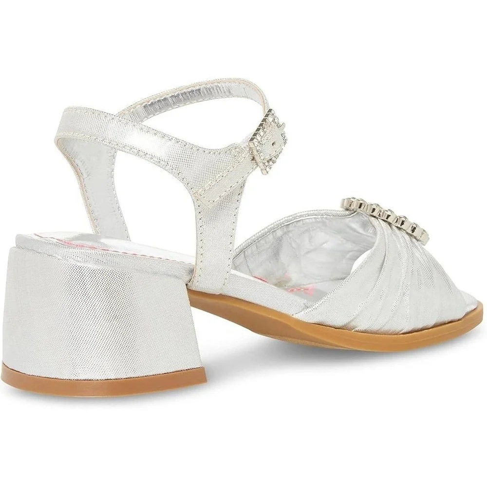 Steve Madden Girls Size 2 Tango Heel Dress Sandals Open Toe Ankle Strap Silver